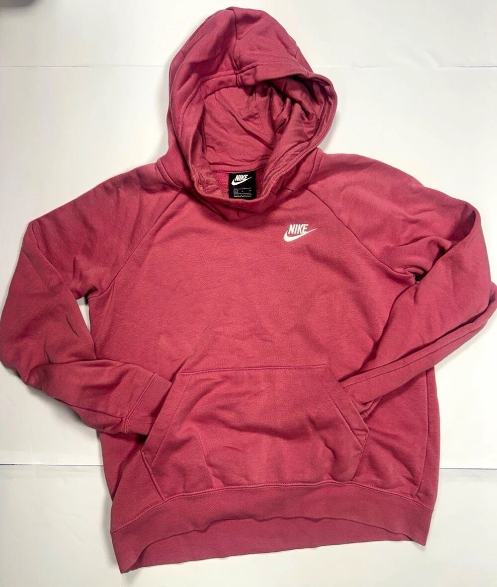 Nike Sportswear Women's Pink Logo Pullover Hoodie S Fleece Cotton Blend Pockets